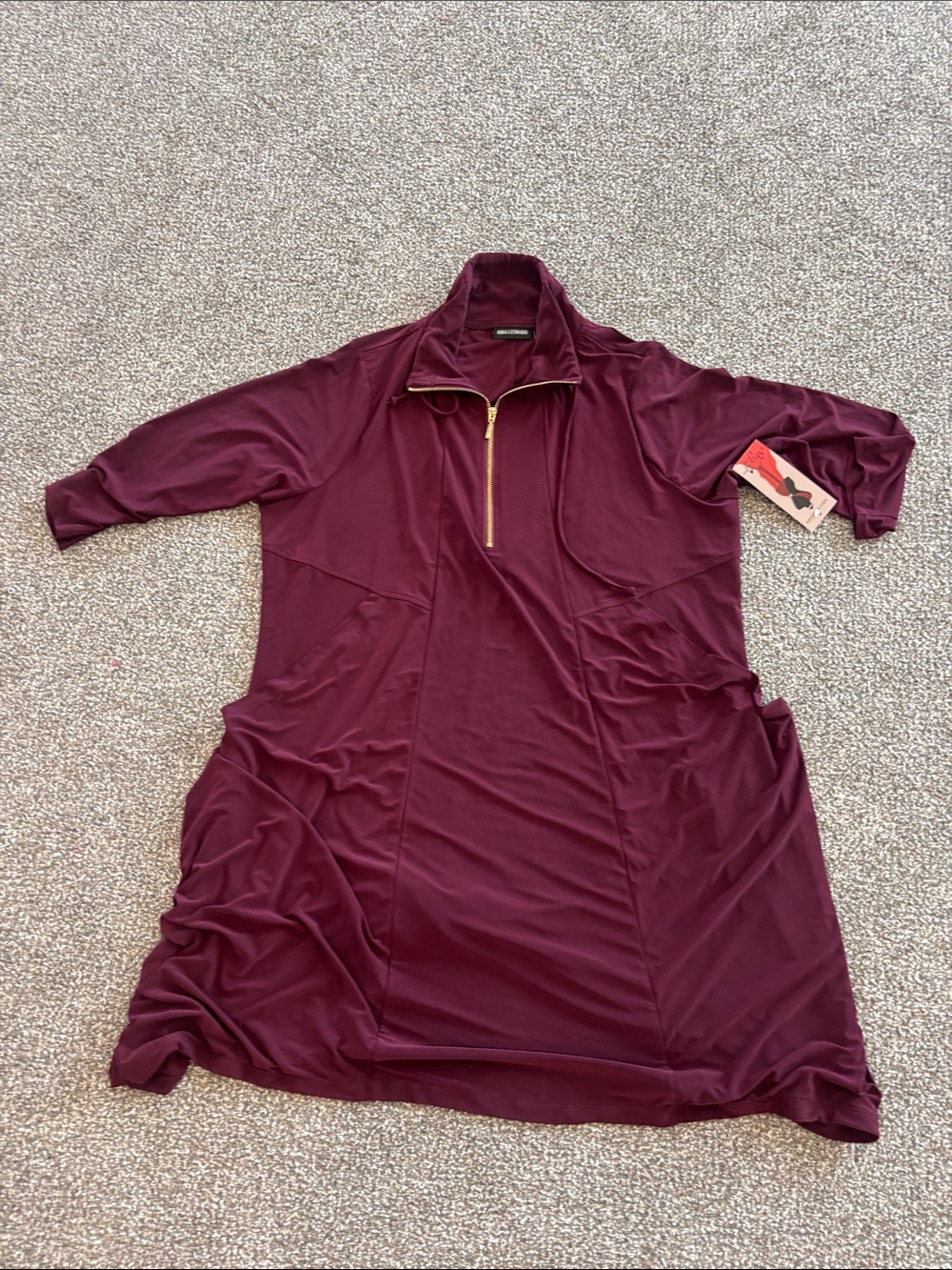 Nina Leonard Burgundy Half-Zip Dress